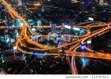 aerial view of city night road in the city 114787913