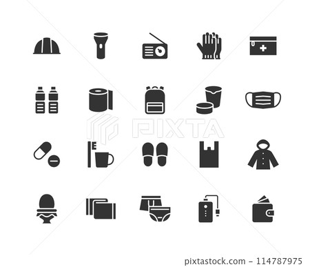 Disaster prevention goods monochrome icon set 114787975