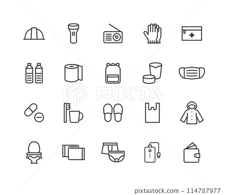 Disaster prevention goods line icon set 114787977