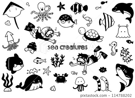 手繪插畫集可愛的海洋生物 114788202