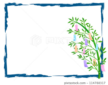 七夕竹裝飾和用刷子繪製的線框 七夕竹裝飾和用刷子繪製的線框 114788317