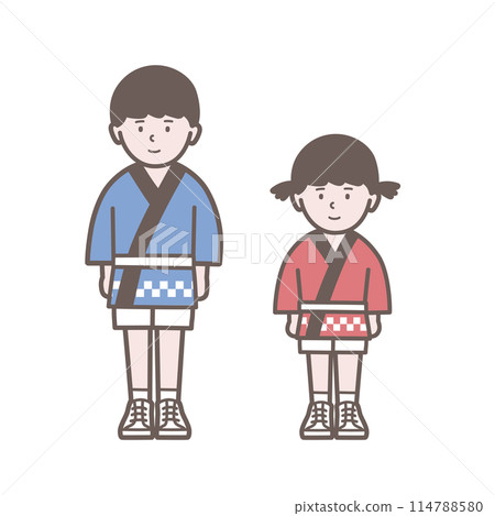 穿著 happi 外套的孩子的插圖 穿著 happi 外套的孩子的插圖 114788580