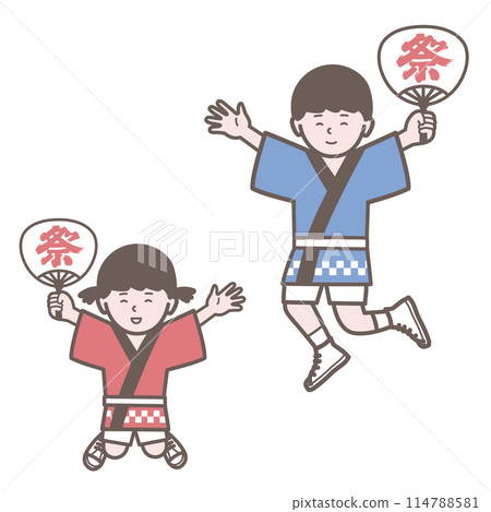一個快樂的孩子穿著 happi 外套的插圖 114788581