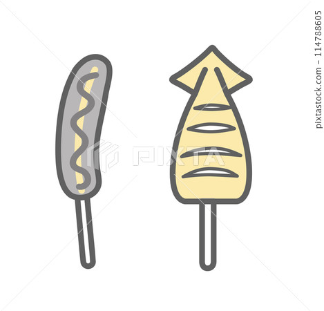 簡單的法蘭克福香腸和烤魷魚的插圖 簡單的法蘭克福香腸和烤魷魚的插圖 114788605