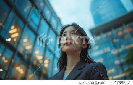 A career woman looking up at the sky A career woman looking up at the sky 114789267
