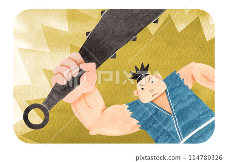 Japanese folk tale Chikarataro watercolor illustration 114789326