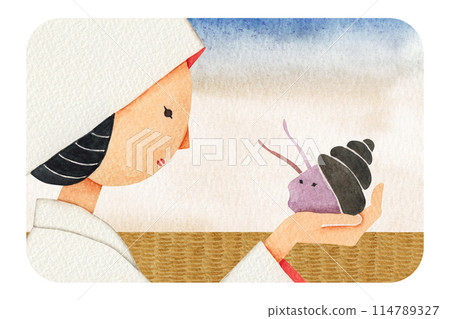 Japanese folk tale: The Snake Millionaire watercolor illustration 114789327