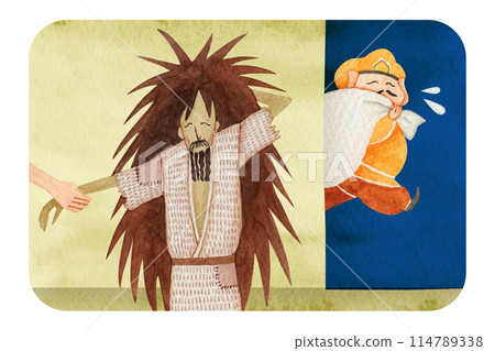 日本民間故事：窮神與財神水彩插圖 114789338