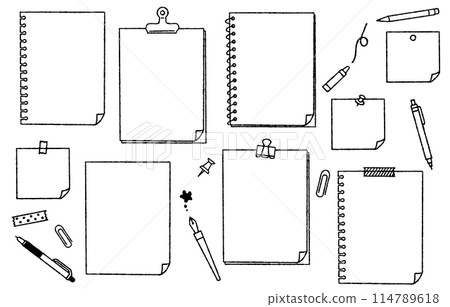 Hand-drawn cute notebook illustration set (monochrome) 114789618