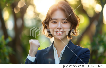 A career woman clenching her fist and showing her motivation 114789679