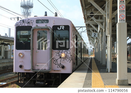 "JNR Series 105 Train (wrapped vehicle)" parked at Gojo Station 114790056
