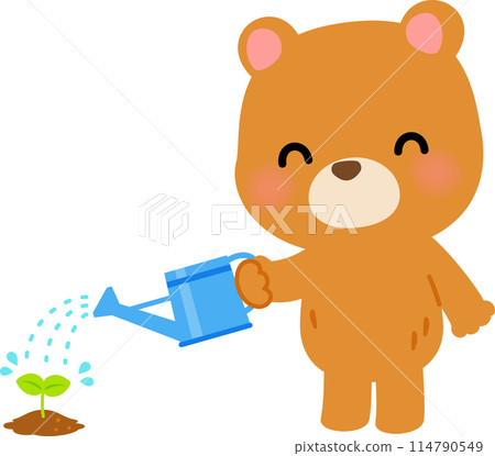 Bear character watering sprouts 114790549