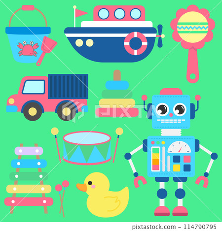 cute sweet hand drawn colorful toys for kid illustration 114790795