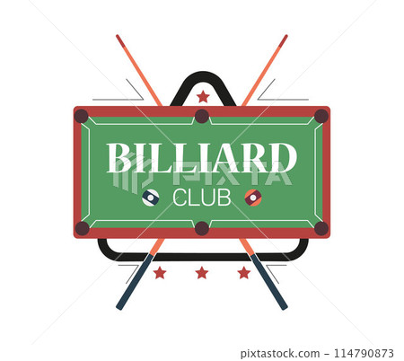 Flat cartoon pool table design with top view. Logo for a club or casino. 114790873