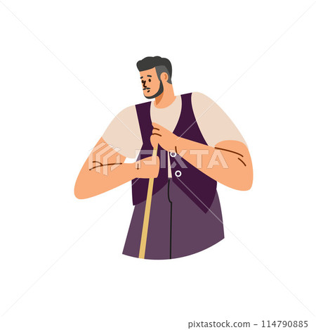 Player bearded man holding billiards cue, vector cartoon professional snooker with pool billiard equipment, sport game Player bearded man holding billiards cue, vector cartoon professional snooker with pool billiard equipment, sport game 114790885