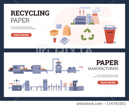 Set of two vector images for industrial paper production and recycling on a white background Set of two vector images for industrial paper production and recycling on a white background 114791001