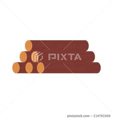 Vector graphics in a cartoon style depicting sawn logs, lumber stocks highlighted on a white background 114791009