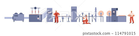 Vector illustration of a factory conveyor, press machines and warehouse rollers related to paper production Vector illustration of a factory conveyor, press machines and warehouse rollers related to paper production 114791015