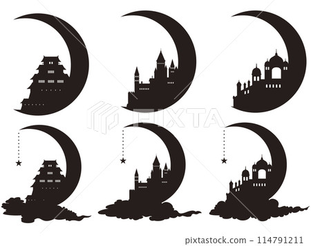 Moon and castle silhouette material 114791211