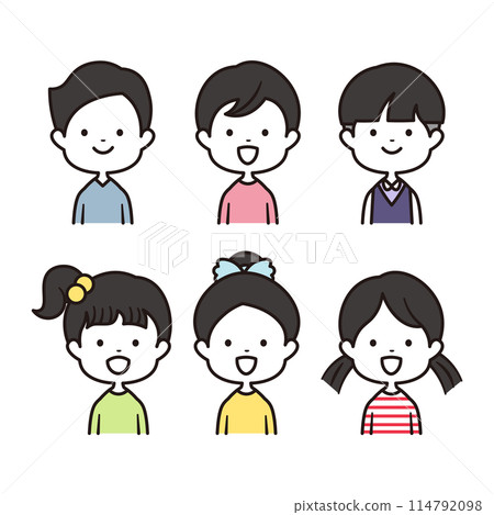 Set of 6 smiling upper body illustrations of kindergarten boys and girls 114792098