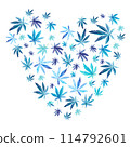 Green, blue mint cannabis heart on white background,green leaves Hand drawn watercolor illustration, medicine herb plant Green, blue mint cannabis heart on white background,green leaves Hand drawn watercolor illustration, medicine herb plant 114792601
