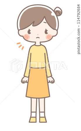 Full body | Surprised woman illustration | Bun hair 114792684