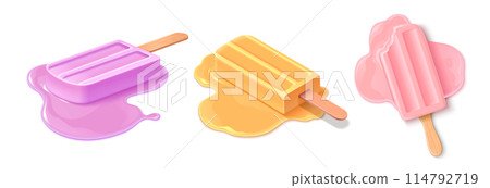 Melting ice cream set isolated on white background Melting ice cream set isolated on white background 114792719