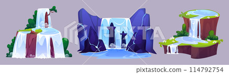 Waterfall cascade stream cartoon illustration 114792754