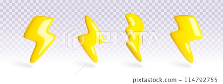 3D set of lightning bolts isolated on transparent 3D set of lightning bolts isolated on transparent 114792755