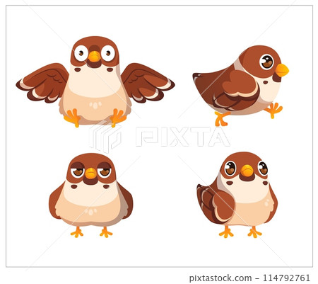 Cute sparrow bird character cartoon isolated set 114792761