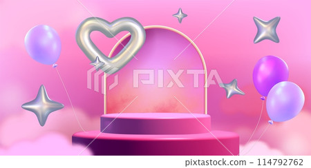 3d pink love podium for product display in studio 114792762