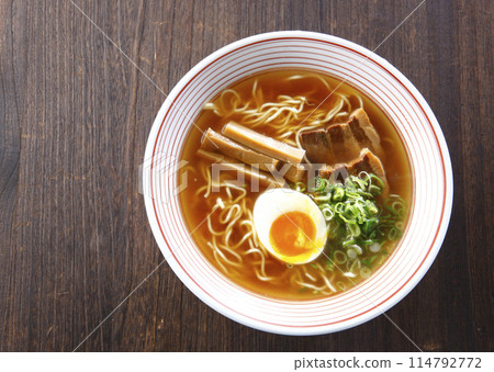 Simple soy sauce ramen with soft-boiled egg Simple soy sauce ramen with soft-boiled egg 114792772