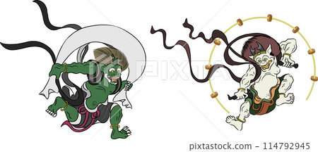 Illustration of the Wind God and the Thunder God in the style of Tawaraya Sotatsu Illustration of the Wind God and the Thunder God in the style of Tawaraya Sotatsu 114792945