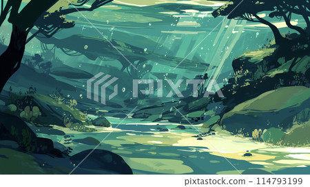 風景插圖與夢幻般的湖泊 AI 影像 114793199