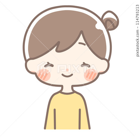 Upper body | Smiling woman illustration | Bun hair Upper body | Smiling woman illustration | Bun hair 114793213