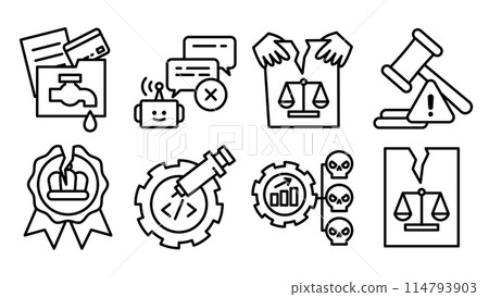 An icon set that evokes the risks of generative AI. 114793903