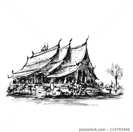 Drawing art lines of the Thai temple  114793946