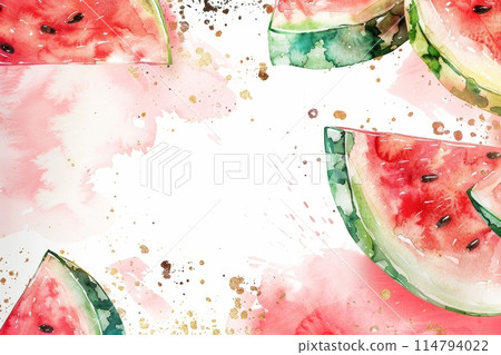 夏季西瓜框水彩畫（背景、夏日問候、壁紙） 114794022