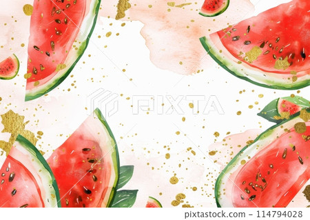 Summer watermelon frame watercolor (background, summer greeting card, wallpaper) 114794028