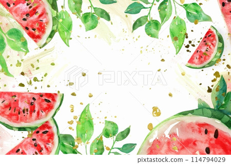 Summer watermelon frame watercolor (background, summer greeting card, wallpaper) Summer watermelon frame watercolor (background, summer greeting card, wallpaper) 114794029