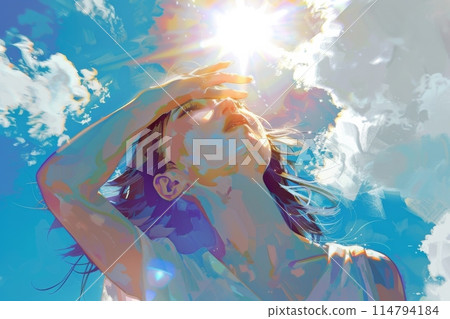 夏日陽光下顯得耀眼的日本女孩（初夏，清爽，夏日） 114794184