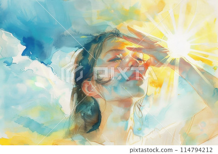 A Japanese girl dazzled by the summer sun (early summer, refreshing, summer day) 114794212