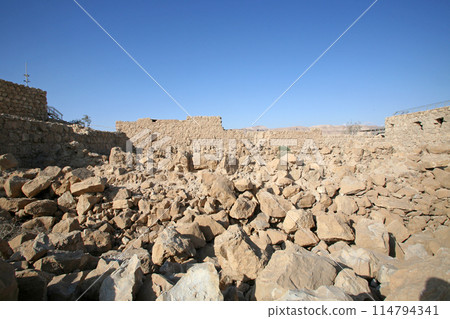 Herodes Fortress of Masada, symbol for the freedom of Israel, Dead Sea, Israel 114794341