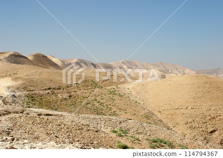 Picturesque mountain landscape of the Judea Desert near Qumran, Israel Picturesque mountain landscape of the Judea Desert near Qumran, Israel 114794367