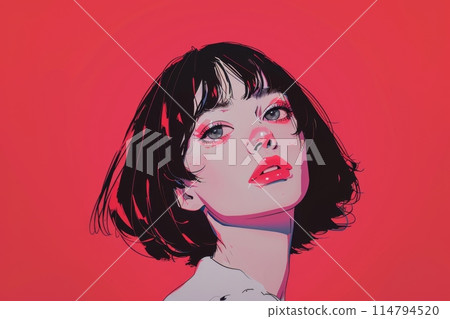 Tokyo girl with pop culture style bob hair (street fashion, digital art, Harajuku, Shibuya) 114794520