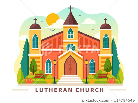 Lutheran Church Vector Illustration featuring a Cathedral Temple Building and Christian Religious Architecture in a Flat Cartoon Style Background Lutheran Church Vector Illustration featuring a Cathedral Temple Building and Christian Religious Architecture in a Flat Cartoon Style Background 114794549
