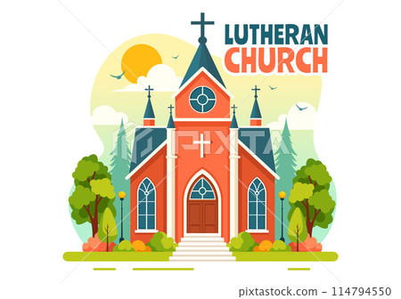 Lutheran Church Vector Illustration featuring a Cathedral Temple Building and Christian Religious Architecture in a Flat Cartoon Style Background 114794550