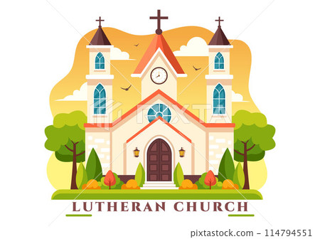 Lutheran Church Vector Illustration featuring a Cathedral Temple Building and Christian Religious Architecture in a Flat Cartoon Style Background Lutheran Church Vector Illustration featuring a Cathedral Temple Building and Christian Religious Architecture in a Flat Cartoon Style Background 114794551