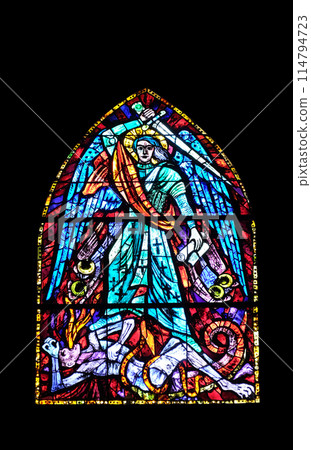 Stained glass window in Parish Church of the Holy Blood in Graz, Styria, Austria 114794723
