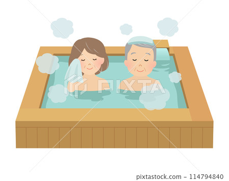Vector illustration of a senior couple entering a hot spring 114794840